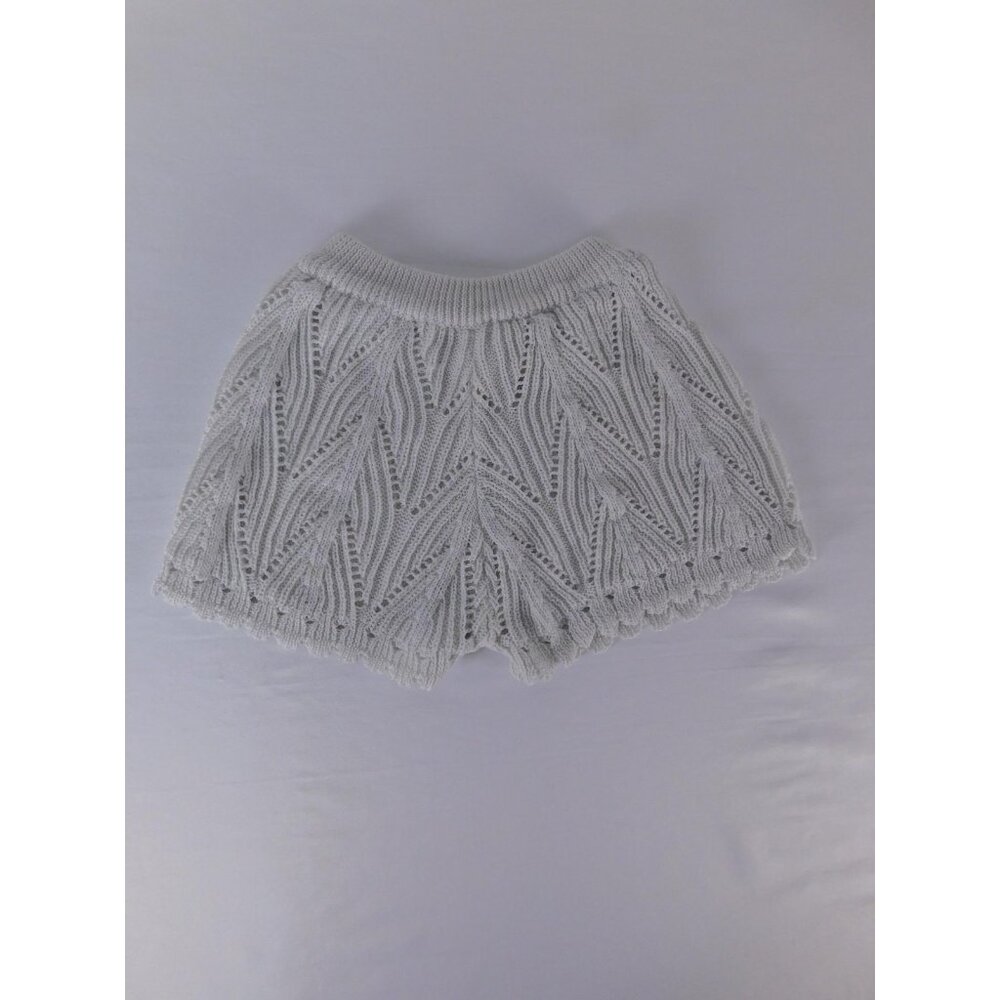 Crochet Knit Womens S White Shorts Ruffle Scalloped Hem Elastic Waist Pull On - Picture 2 of 4
